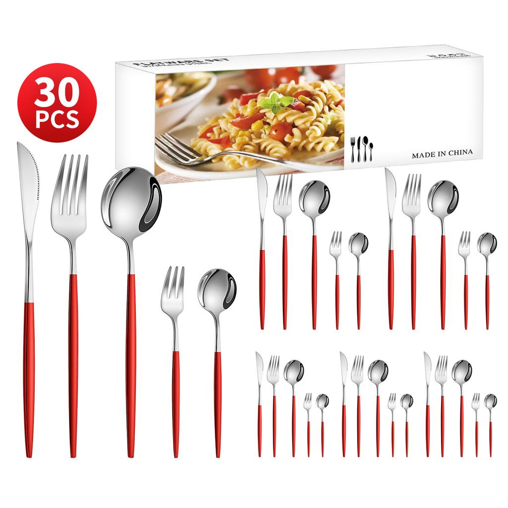 Stainless Steel 30-Piece Tableware Steak Knife, Fork and Spoon 5 Main Pieces Tableware Suit