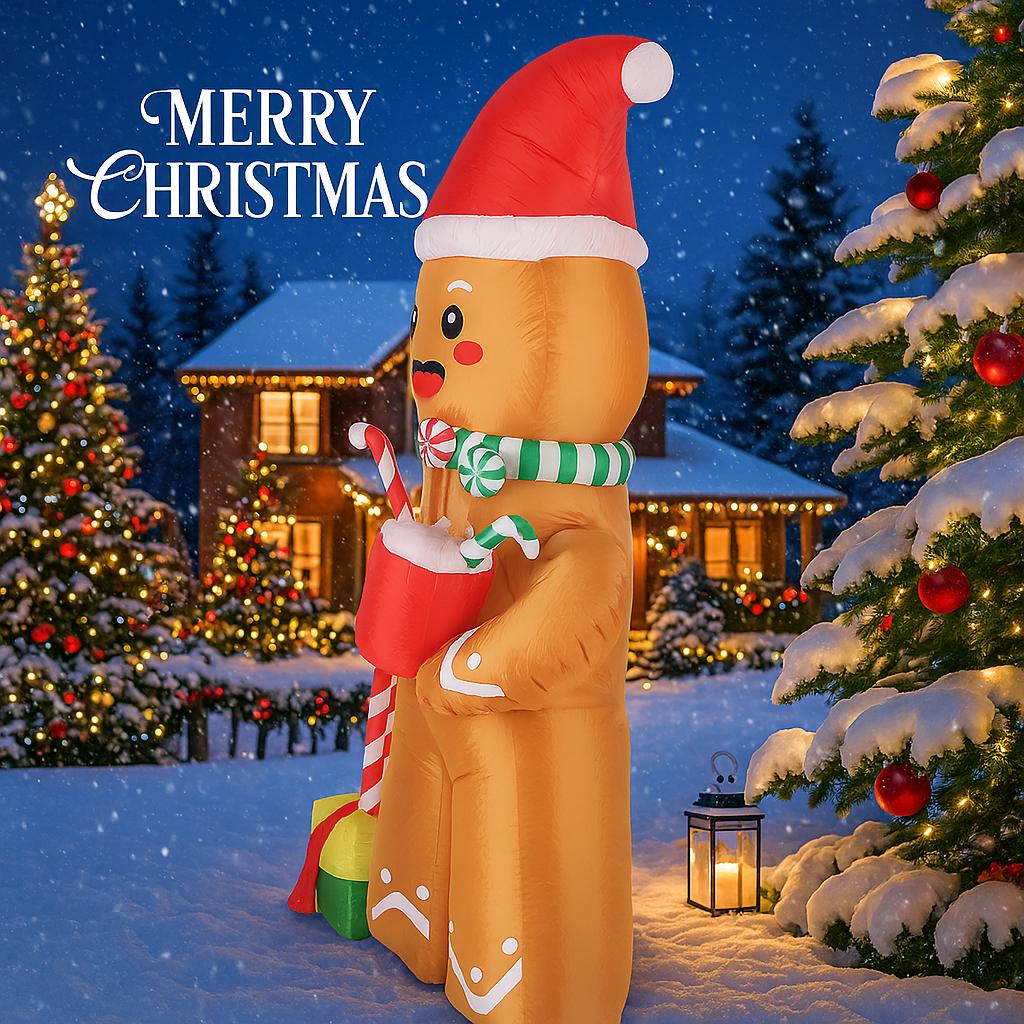7.87FT Xmas Yard Party Decoration Inflatable Gingerbread Man Toys LED Light Home Decor Ornament Supplies Christmas Holiday Gifts