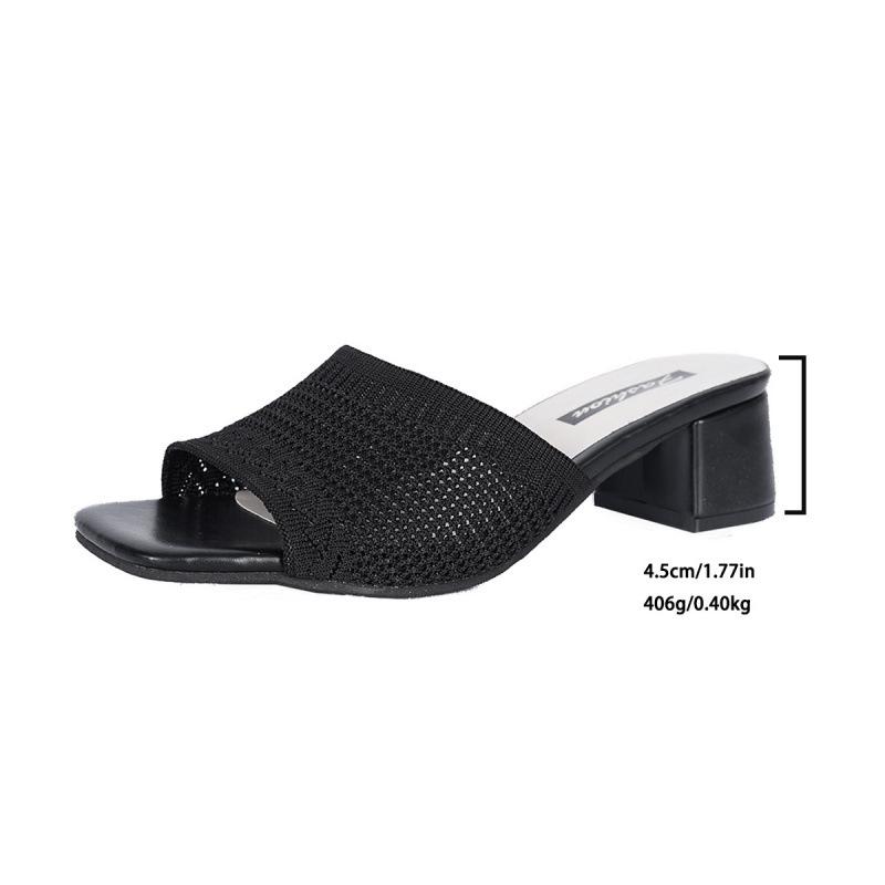 Medium Heel Cool Slippers Summer New Fly-woven One-word Cool Slippers