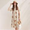 Zhaojun Women's Mulberry Silk Ginkgo Print Short-Sleeve Dress