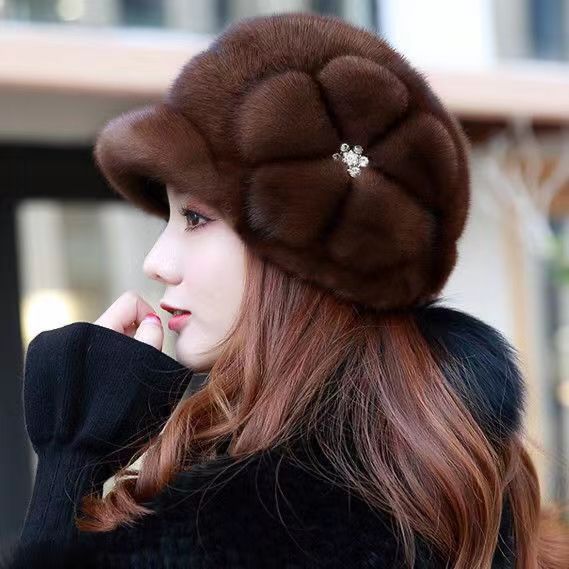 Rex Rabbit Mink Fur Hat Winter Hat Women's Imitation Fur Cold-proof Warm Middle-aged and Elderly Hat Fashion Baotou Hat Winter