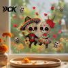 Easy Peel And Stick Murals Halloween Cartoon Skeleton Couple Window Stickers, Waterproof PVC Day of The Dead Static Decals, Traditional