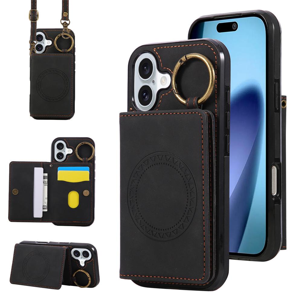 

Ring Crossbody Wallet Card Holder Slot Magnetic Phone Case for IPhone 17 Air 16E 16 15 14 13 12 11 Pro Max XS XR 7 8 Plus Cover iPhone 12 Pro