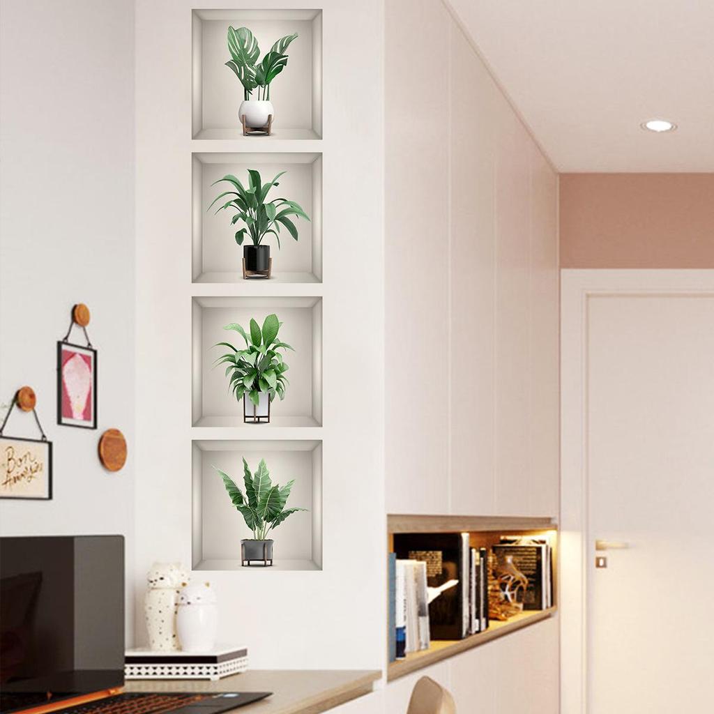 3D Green Plant Potted Wall Sticker: Waterproof, Self-Adhesive Decoration for Living Room, Bedroom, Entryway - Hides Blemishes and Fills Holes