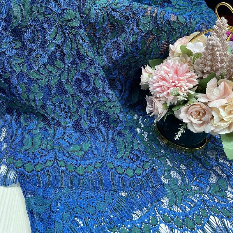 Lace Fabric 150x150cm for Dresses Clothes Sewing White Blue Hollowed-out Plain Cloth Heavy Press Yarn Three-dimensional Mesh