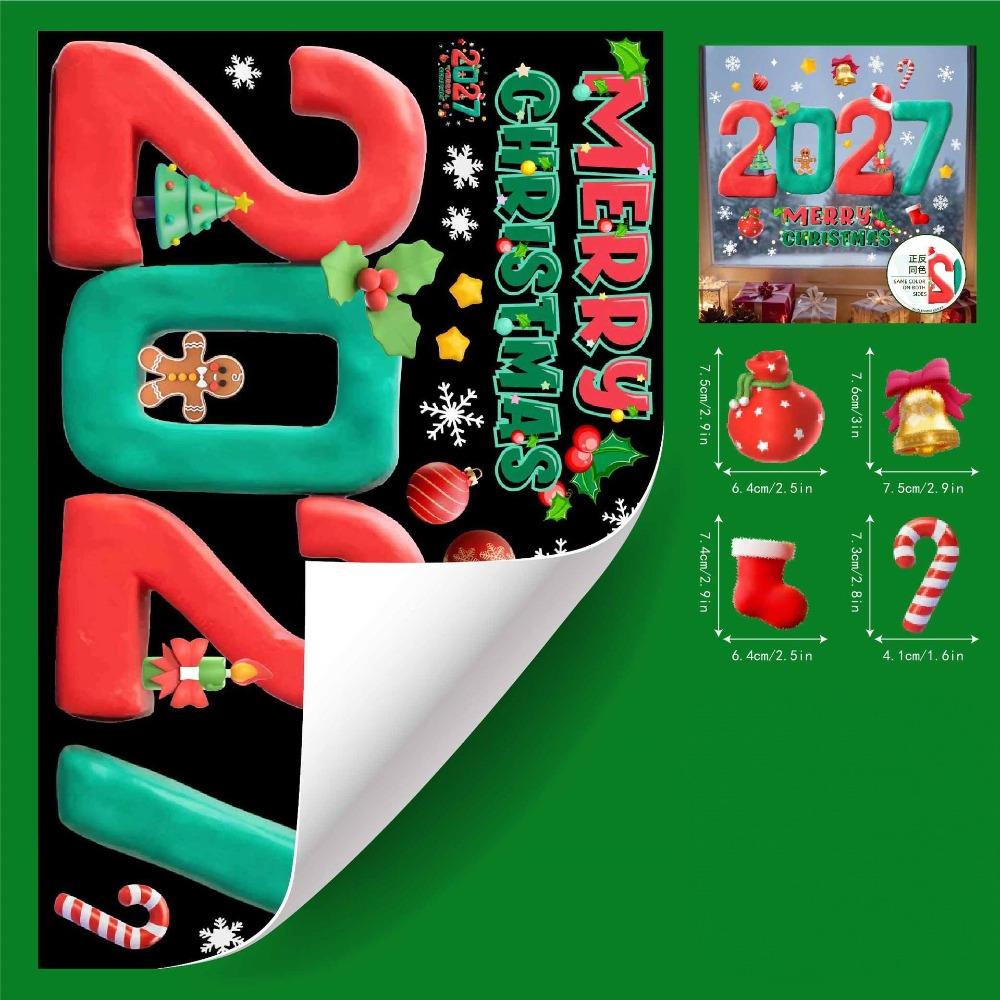 Two-sided Christmas Glass Window Sticker Removable Static Xmas Party Door Stickers Party Supplies