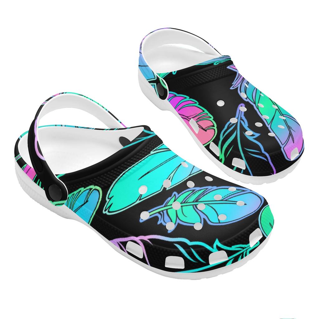 White EVA Clogs with Bat Mushroom Print, Lightweight Slip On Garden Shoes, Breathable Beach Sandals, Indoor Outdoor Slippers for Men Women