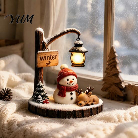 Bedside Lighting for Kids Room Christmas Santa Claus Reading Lantern, Snowman Elk LED Night Light with Warm Resin Desk Lamp Dormitory Glow,