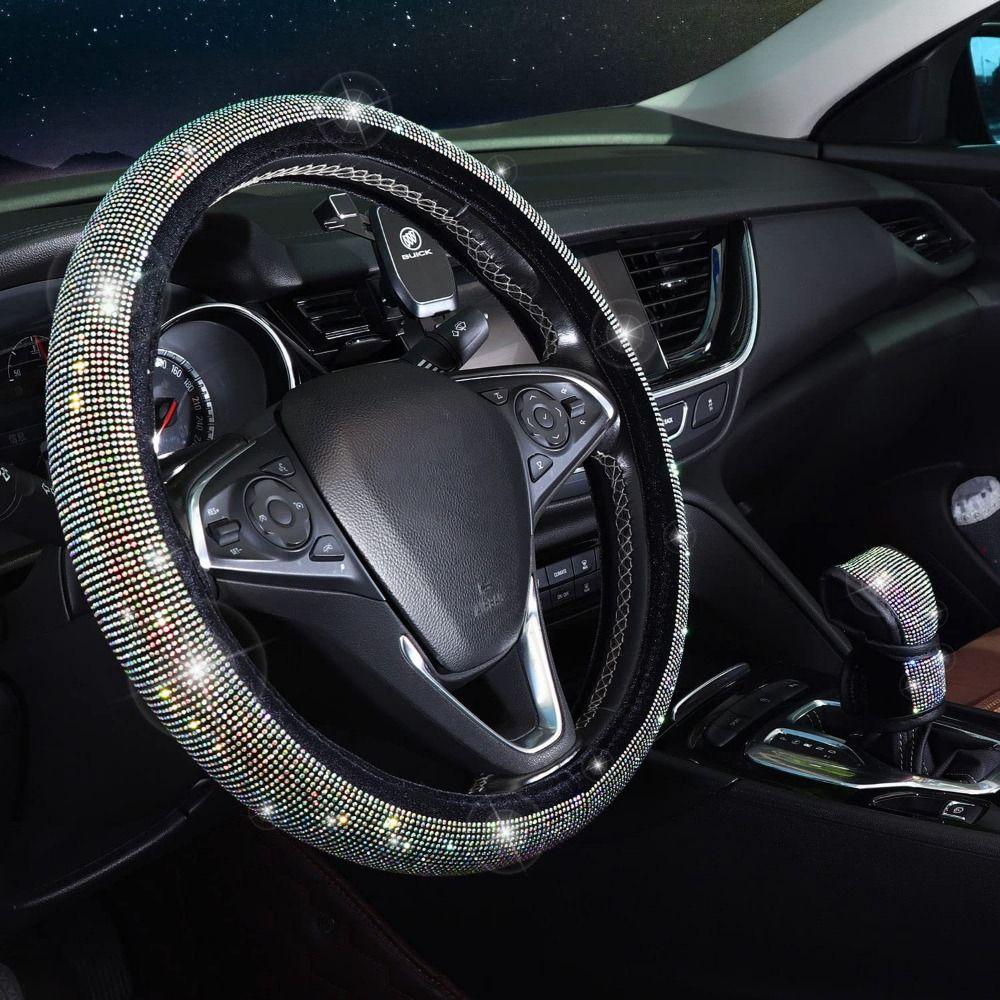 Rhinestone Bling Car Interior Accessories Set Steering Wheel Protective Case  Car Protection