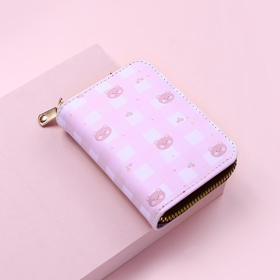 Mini Coin Purse Newest Fashion Short Wallet Women Cute Print Cartoon Strawberry Bear Leather Purse Ladies Card Holder Girl Students