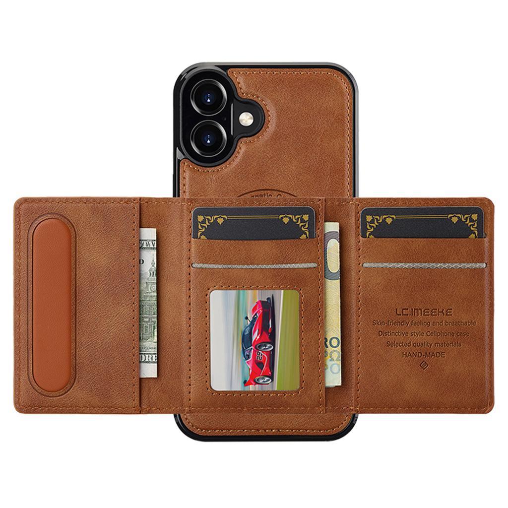 For iPhone 16 Plus Magnetic Phone Case Leather Back Cover with Detachable Card Holder