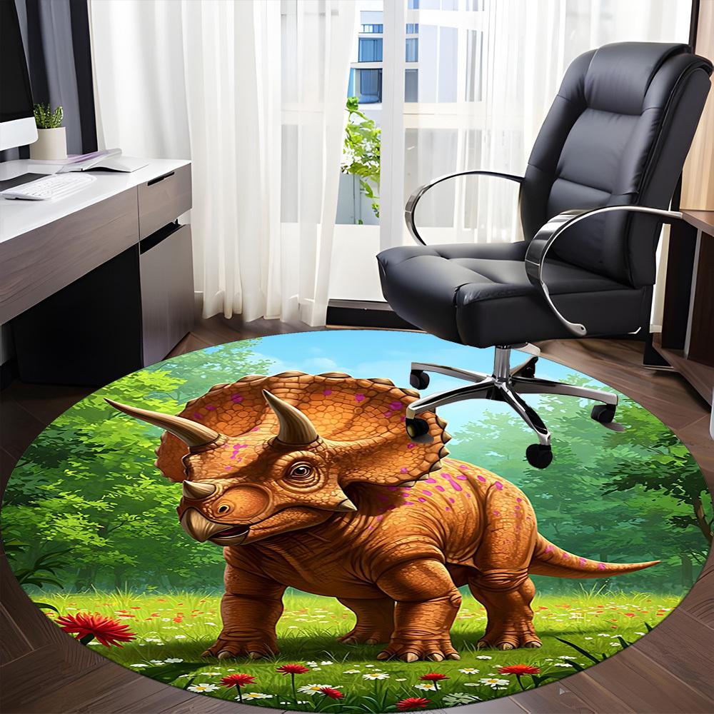 1pc Dinosaur Print Chair Carpet for Office, Round Polyester Mat, Indoor Decor for Office, Easycare Fabric, Washable Non-slip Area Carpet