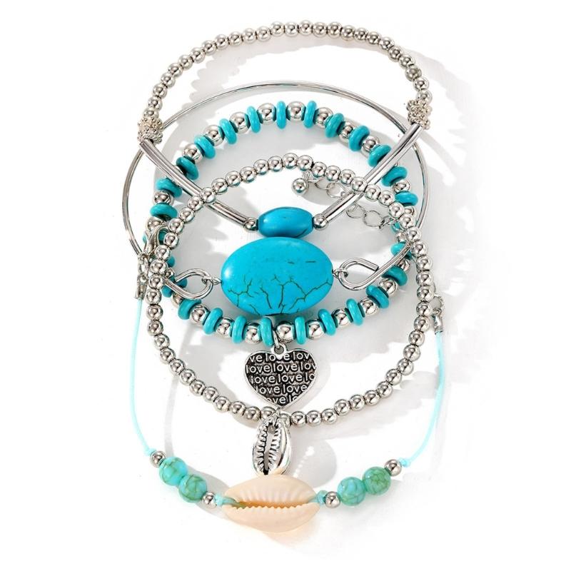 50 Pieces Bohemian Style Turquoise Color Fashion Accessories Handmade Adjustable Stackable Necklace Bracelet