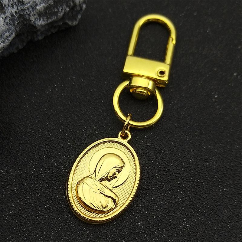 Stainless Steel Virgin Mary Medal Key Chain for Women Men Gold Color Our Lady of Guadalupe Key Ring Jewelry virgen de guadalupe