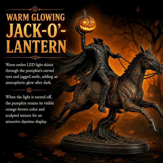Estatua del Jinete sin Cabeza de Halloween con Luz de Calabaza LED, Decoración de Fantasma Iluminada de Resina, Figura de Caballero, Escultura de Terror para Decoración de Mesa del Hogar