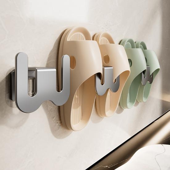 Wall-Mounted Shoe Rack with Drainage Holes Space-Saving Aluminum Hooks for Bathroom Kitchen No-Drill Adhesive Installation Rack for Slippers Towels