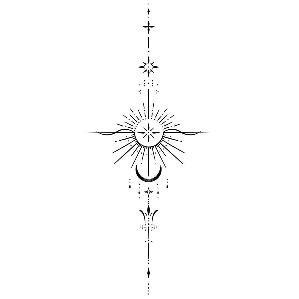 Sticker Tatuaggio Adesivo Lunga Striscia Totem Linea Dita Multi-Immagine Fiore Semplice Liscio Sole Luna Stella Schiena Vita Colonna Vertebrale