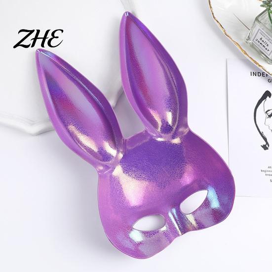 Black Bunny Mask for Theme Parties Halloween Mask, Cosplay Rabbit Face with Long Cute Lolita Style Ears, Lightweight Plastic Cushion Masquerade Party