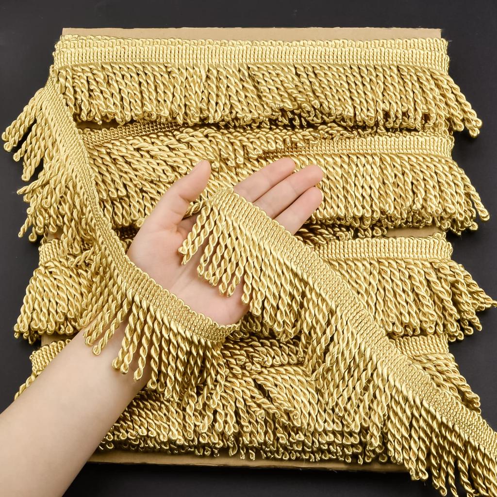 WANDIC Fringe 13M Polyester Metallic Fringe Trim for and Crafts Trim, Curtains, Sofas,