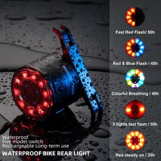ROCKBROS Bike Taillight Bicycle Rear Light USB Charging Waterproof 7color Safty