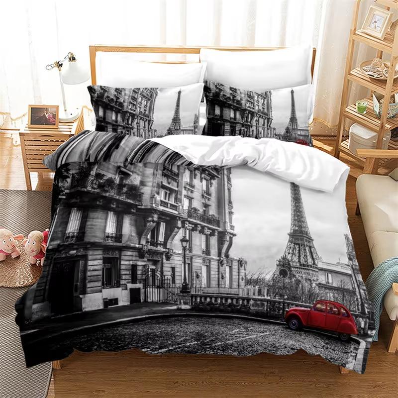 Paris Eiffel Tower Duvet Cover Romantic Theme Bedding Set Cityscape Comforter Cover For Kids Child Teen Boys Girls Bedroom Decor