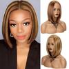 Lace Front Wig For Women Short Black European Style Middle Part Synthetic Hair Elegant Piano Color Fashionable Wig