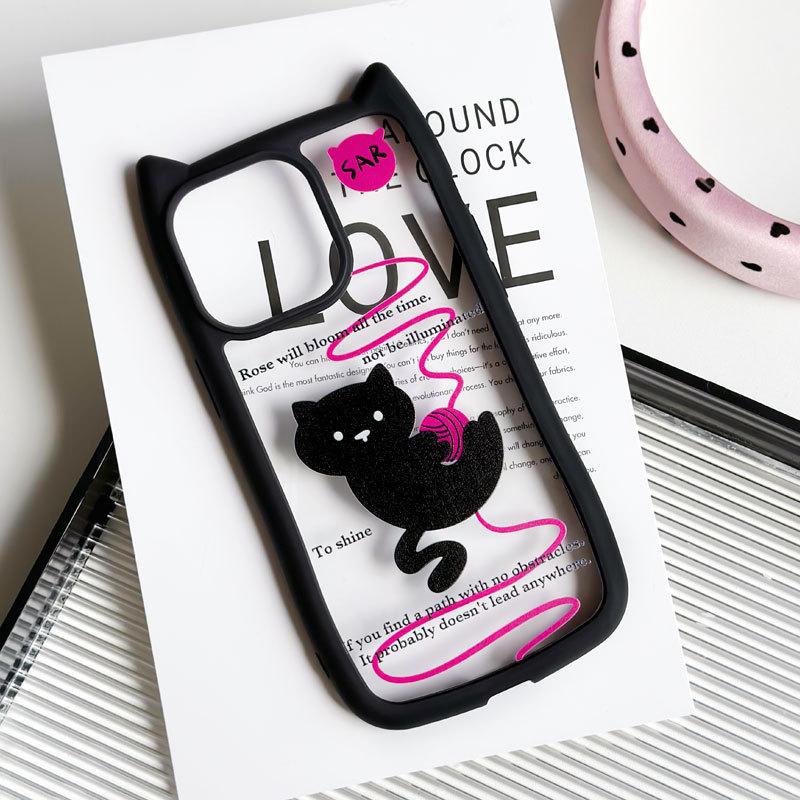 Brand New iPhone16 1514promax Transparent Cat Ear Phone Case Compatible and Suitable for 13/12/11 Wool Ball Kitten