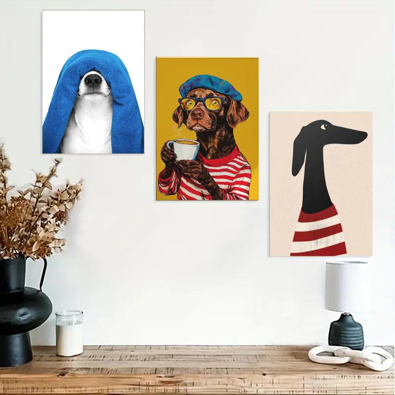 1pc Funny Lovely Dog Wall Art Print Retro Cute Dog Illustration Bathroom Living Room Bedroom Kitchen Decor