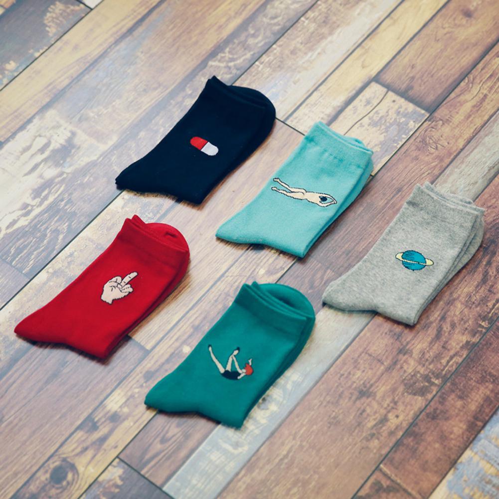 Unisex Autumn Winter Funny Cartoon Solid Color Elastic Cotton Middle Tube Crew Socks Creative Socks