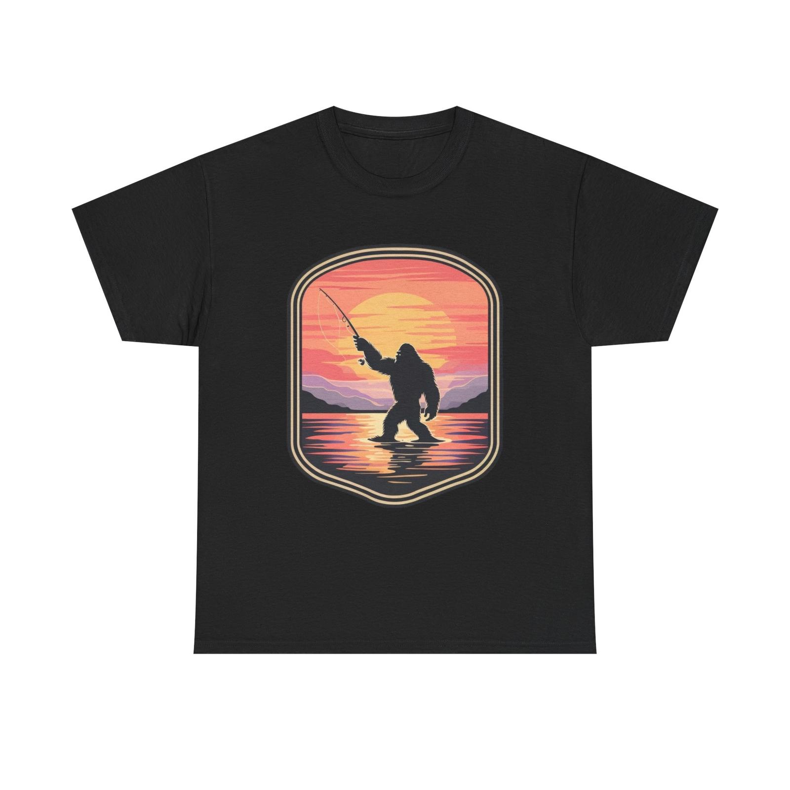 Vibrant Sasquatch Fishing Tee, Unisex Heavy Cotton T-Shirt, Fisherman Lover Gift S
