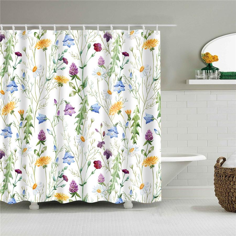 Flower Painting Printed Mildew Proof Polyester Shower Curtains Washable Waterproof Shower Curtains For Bathroom Home Decor