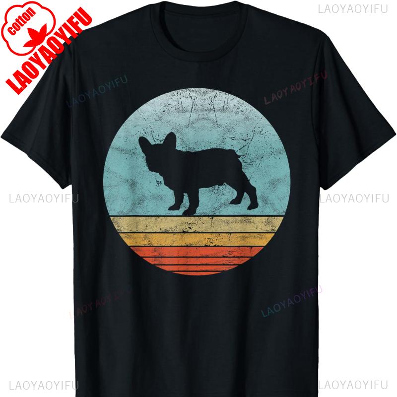 Französische Bulldogge Hunderasse Vintage Stil Tier Hunde T-Shirt Harajuku Kleidung Y2k Oberteile Draußen Hohe Qualität Baumwollhemd unisex