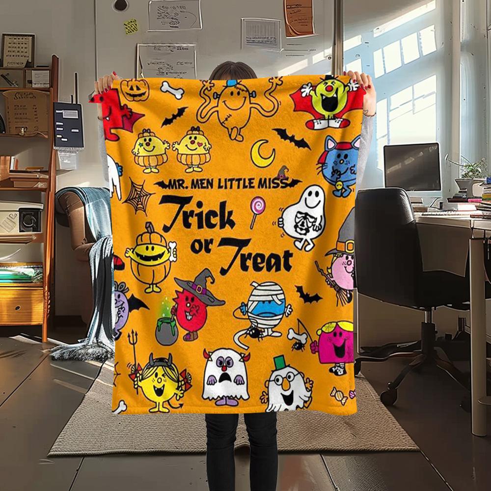 1PC Mr. Men Little Miss Patterned Flannel Blanket Suitable For All Seasons for Home Decor Warmth and Comfort Gifts Holiday Present