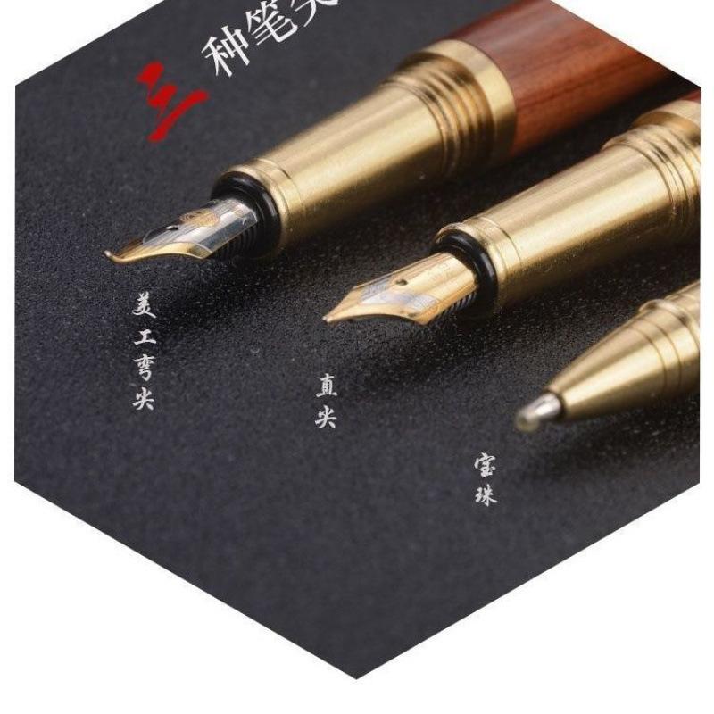 Sandalwood Pen Retro Mahogany Signature Pen High-End Business Calligraphy Pen Curved Tip Lettering Nail System Student