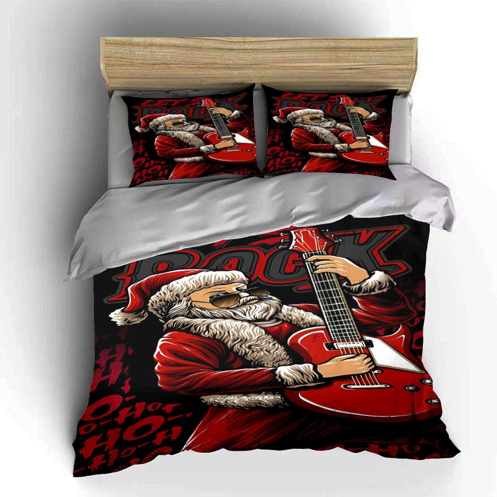 Santa playing red guitar. Bedding sets Duvet cover sets Duvet covers Pillowcases(1 * Duvet Cover 2 * Pillowcases without duvet insert)