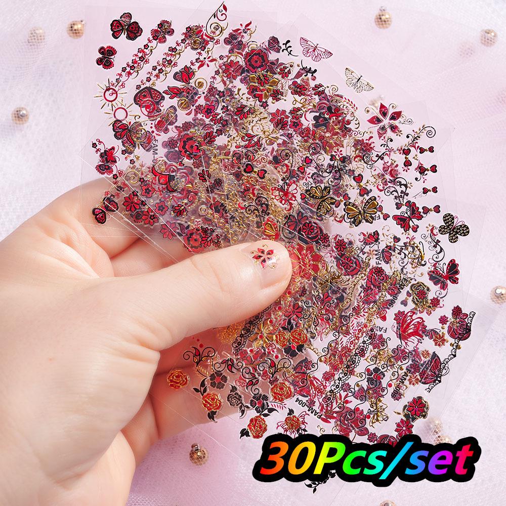 30 Stück Weihnachten Geprägt Glitzer 5D Nagelaufkleber 6*5cm Elch Schneeflocke Bär Schneemann Xmas Aufkleber Winter Maniküre Glitzer Aufkleber