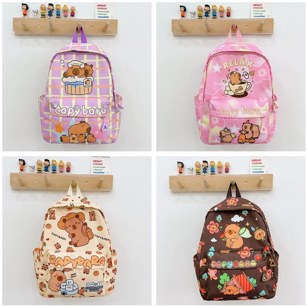 Cute Girl Backpack Featuring Cartoon Capybara Pattern And Ergonomic Shoulder Straps For Elementary Students