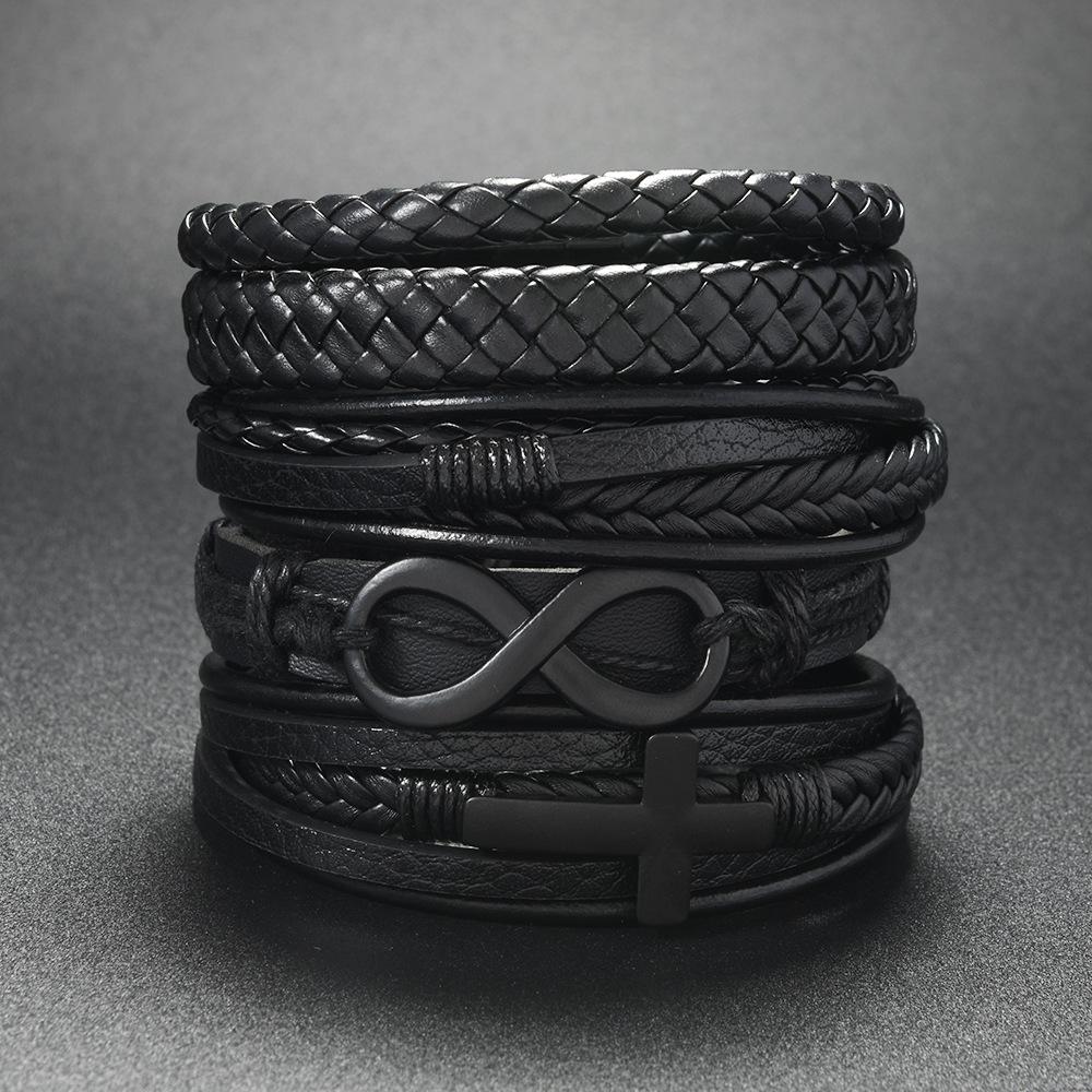 Трансграничный новый номер 8 многослойный кожаный браслет для украшений мужской браслет плетеный из кожаной веревки браслет из сплава магнитная застежка чёрный