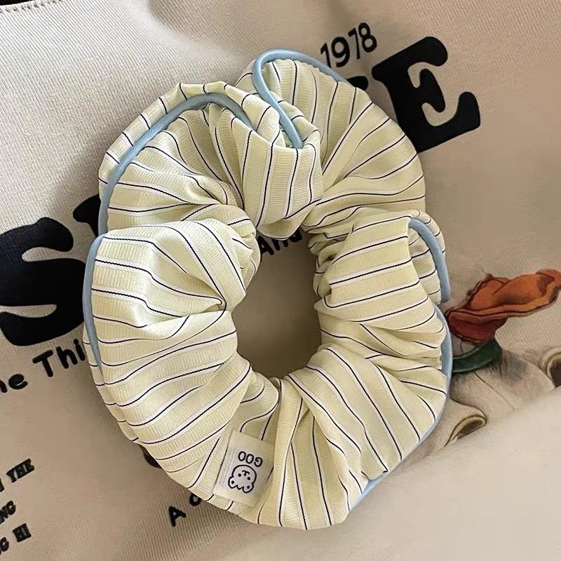 Cream Striped Hair Ring Female Sweet Bear Mori Cute Scrunchie High Elastic Hair Accesssories