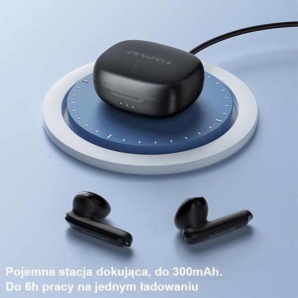 Słuchawki Bluetooth AWEI T66 TWS z ładowarką dokującą Czarne
