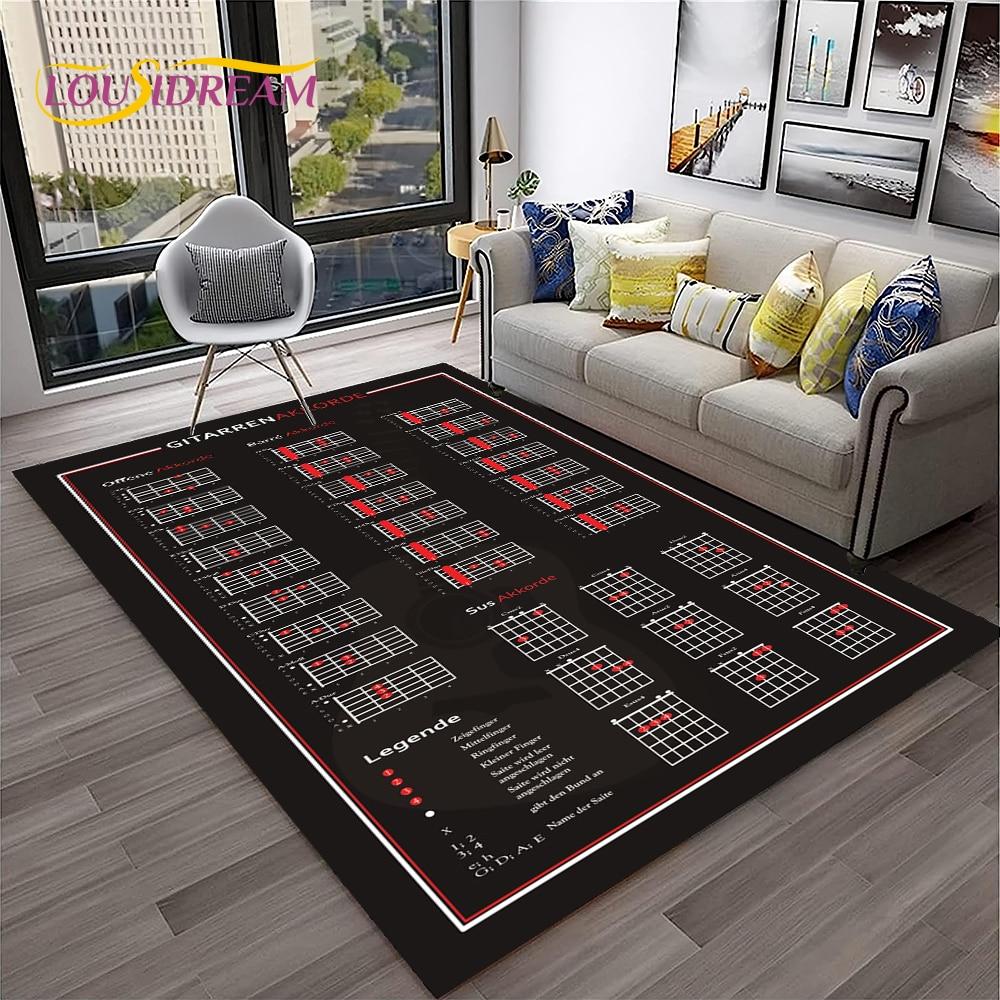 Music Basic Guitar Chord Theory Chart Piano Carpet Rug for Home Living Room Bedroom Sofa Doormat Decor,Kid Area Rug Non-slip Mat