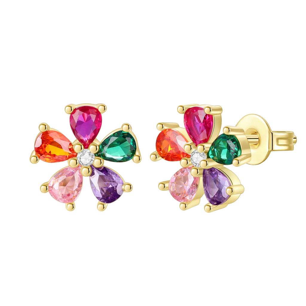 Seria Kwiatowa Kolczyki Sztyfty ze Srebra Próby 925 Motyl Fiołek Stokrotka Koniczyna Szczęście Romantyczna Biżuteria Ślubna Kolczyki z Kamieniem Cyrkonowym