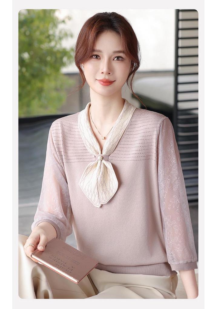Middle-aged Women's 2026 Spring Stylish Gauze Sleeve Blouse - Fashionable Spring/Autumn Top