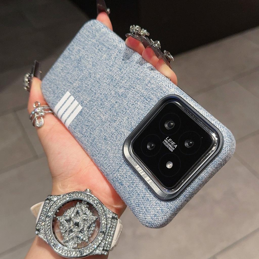 Premium Sense Linen Pattern Is Suitable for Xiaomi Mi 14pro Mobile Phone Case Xiaomi13 Hard Case Magnetic Charging Metal Mirror