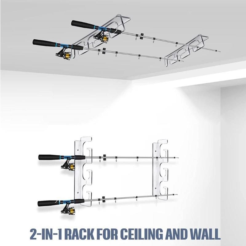 6 Rod Fishing Rod Holder Wall Ceiling Storage Rack Horizontal Rod Stand for Garage, Cabin, Basement Fishing Accessory