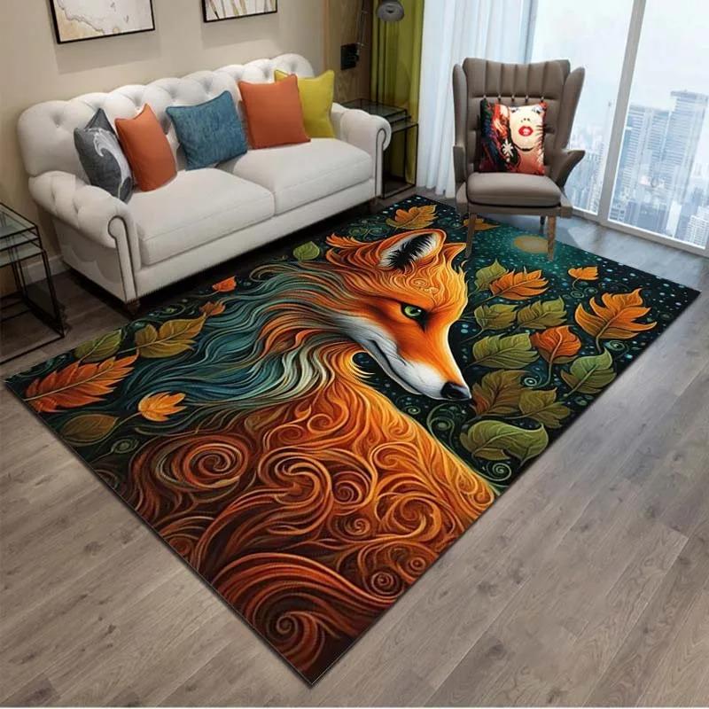 Cartoon Animals Colour Fox  3D Print Rug Carpets for Living Room Home Decor Carpet Children Bedroom Play Soft Non-slip Large Mat