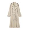 Autumn Spring Women with Belt Solid Double Breasted Trench Vintage Lapel Neck Long Sleeves Female Chic Lady Jacket