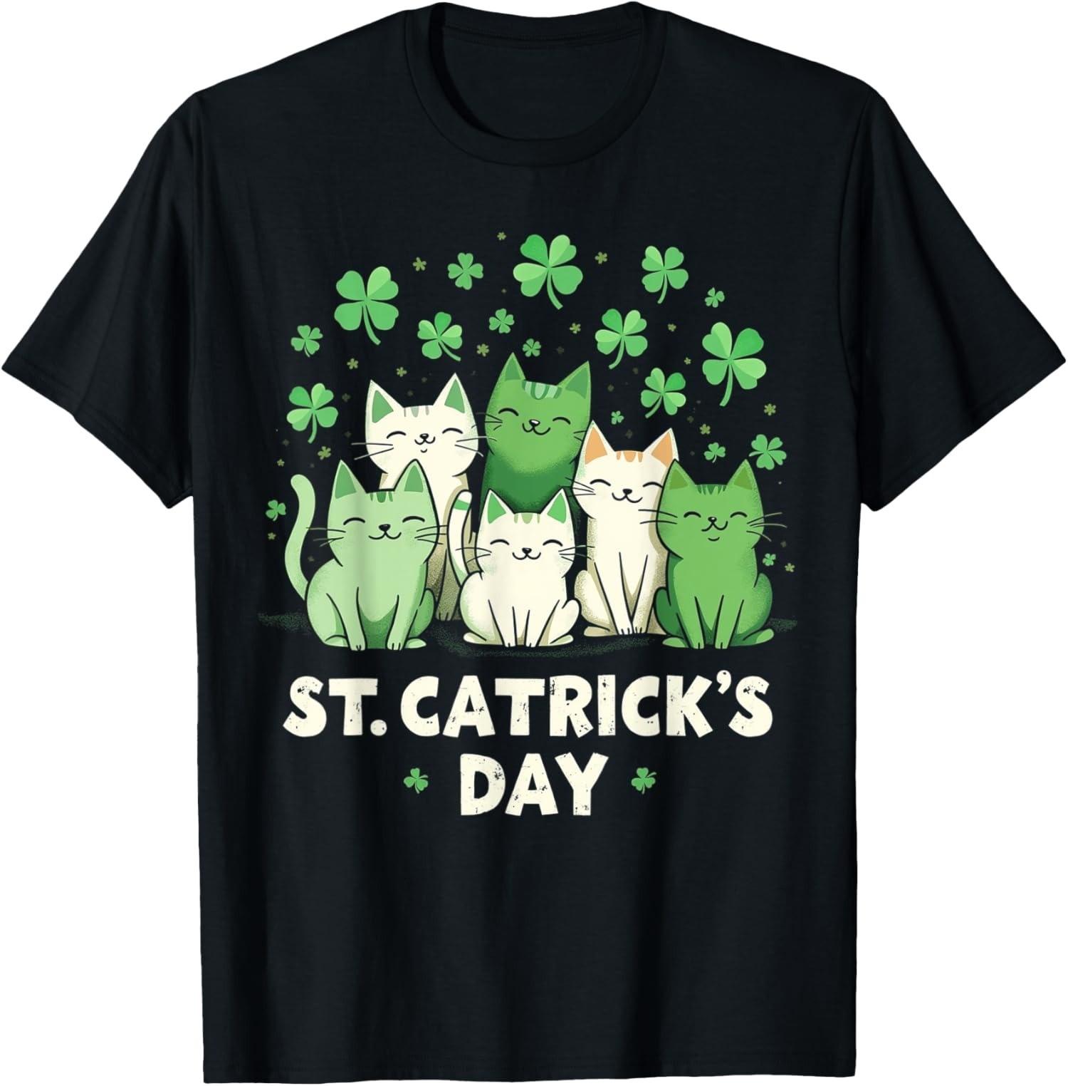 Cute St Patricks Catricks Day Cats Funny Saint Pattys Unisex T-Shirt S-5XL XL