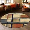 Mid Century Modern Checkered Circular Area Rug Warm Earth Tone Grid Pattern Round Mat Anti Slip Indoor Farmhouse Doormat