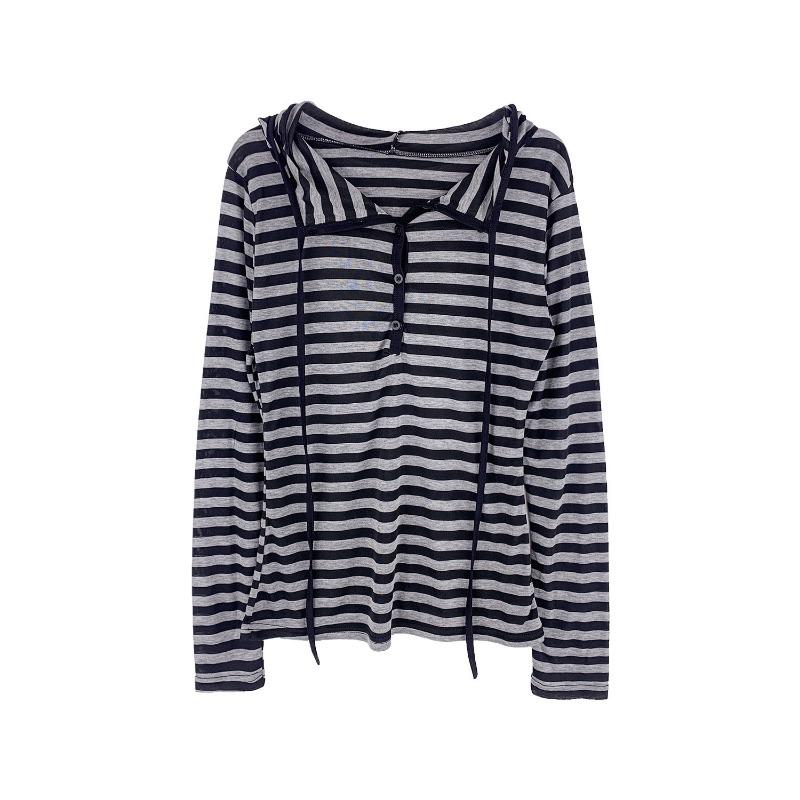 Women Loose Striped Colorblock Hooded Sweatshirt Casual Versatile Top
